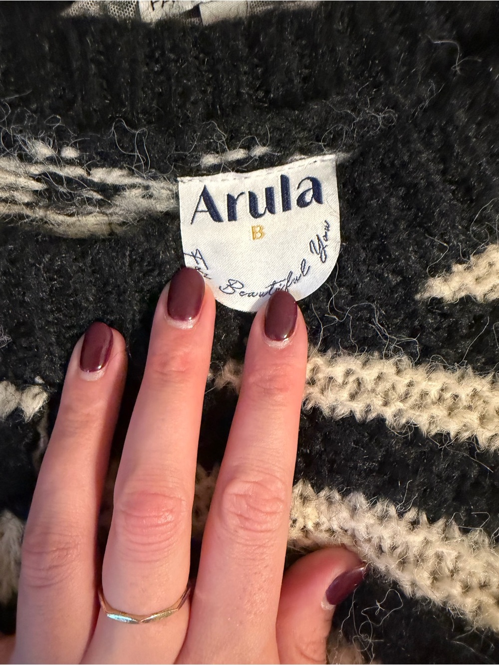 ARULA Black and Cream Checkerboard Striped Knit Sweater - Picture 3 of 4